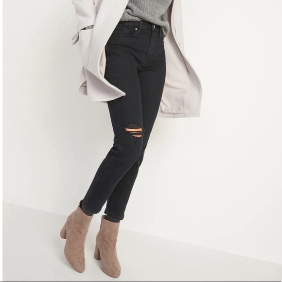 NWT Old Navy High Waisted OG Straight Ripped Black Ankle Jeans 18 Plus - Picture 3 of 10